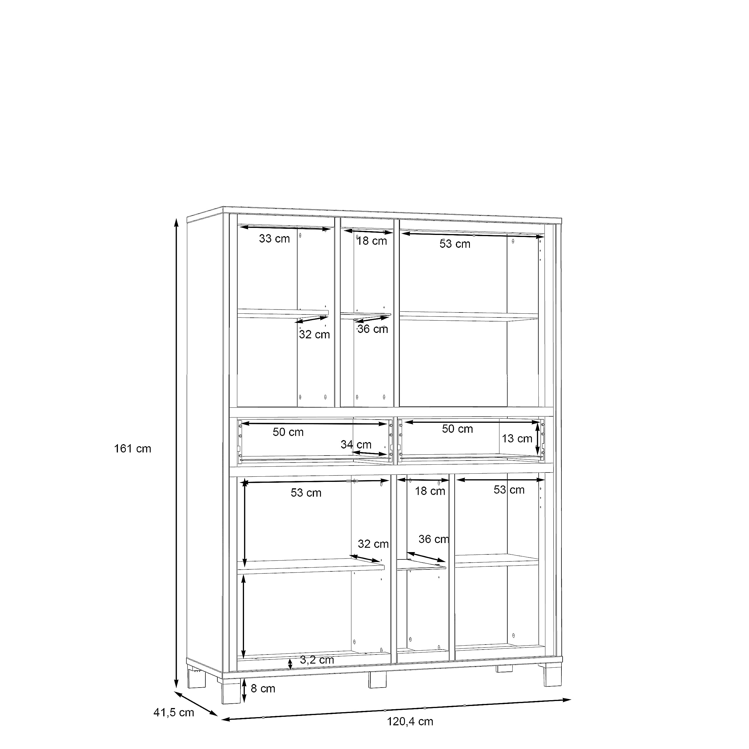FORTE Trondheim Highboard, Holzwerkstoff, Artisan Eiche kombiniert mit Schwarz Eiche, 101,1 x 161 x 120,4 cm