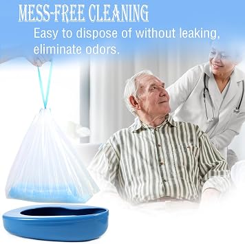 Bedpan Liners with Super Absorbent Pads 20 Packs Disposable Commode Liners Bed Pan Liners with Pulling String, Medical Grade & Universal Fit Bedside Commode Liners for Elderly Women Men Home Nursing