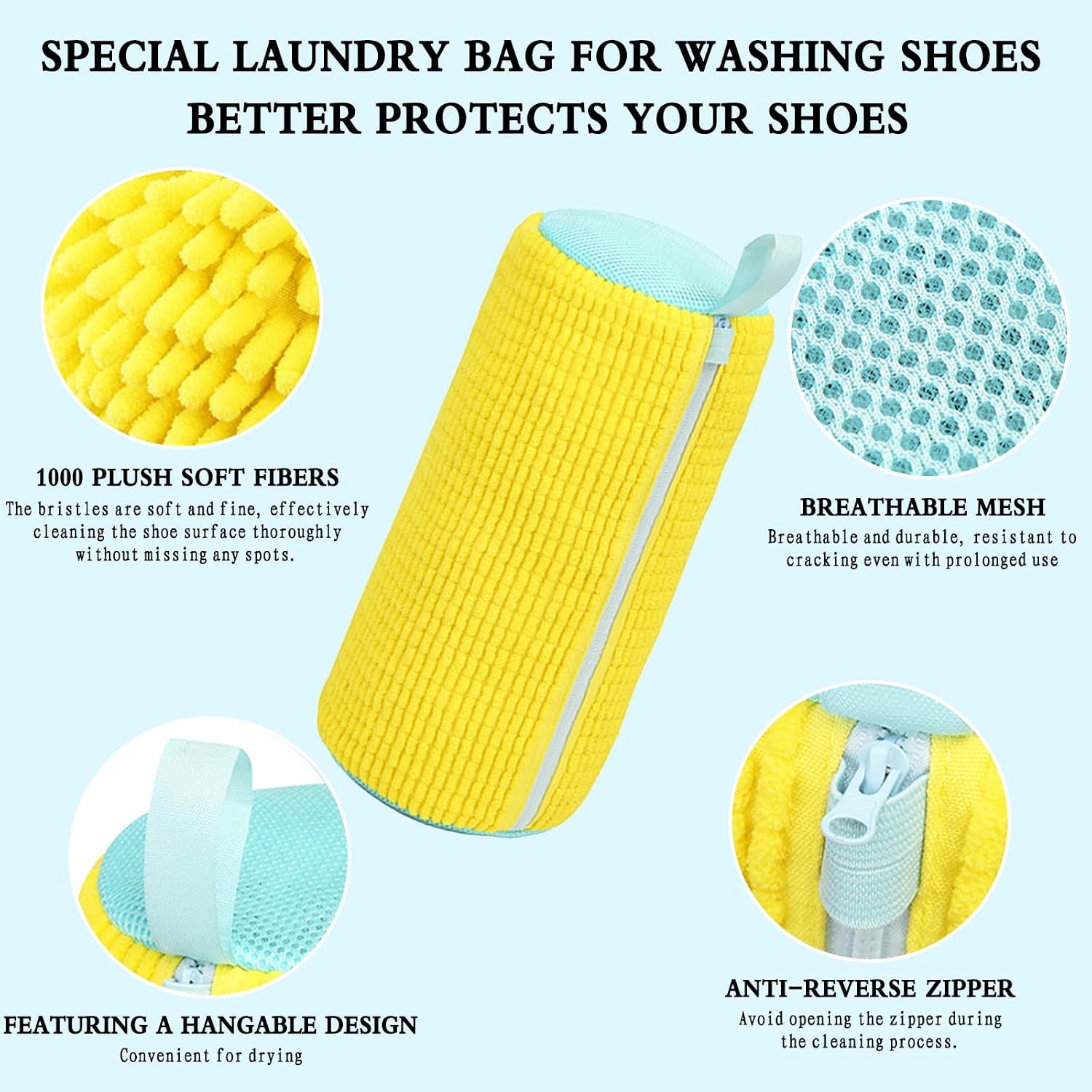 Shoe Washing Bag, Laundry Shoe Bag, Reusable Shoe Washing Bag, 360 ° Deep Cleaning,Suitable for All Shoe Types, With Self-Locking Zipper, 2-pack (Yellow)