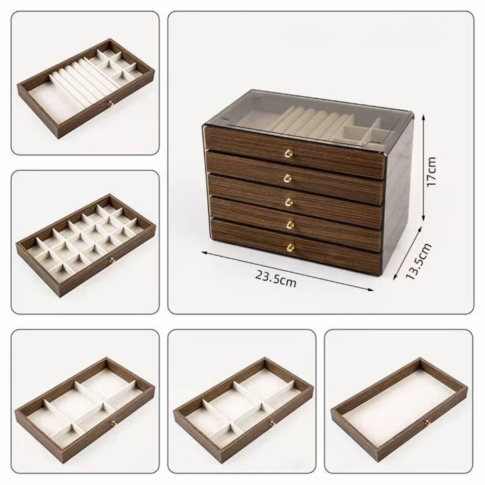 Drewniane pudełko na biżuterię dla kobiet Vintage drewniany organizer męski do przechowywania kolczyków, pierścionków, naszyjników, bransoletek i zegarków (5 warstw A)