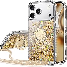 Silverback iPhone 17 Pro Max Case with Stand, Glitter Cell Phone for Girls with Ring, Liquid Silicone Glitter Protection for iPhone 17 Pro Max-Gold