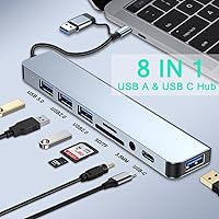 Vista 2 de Hub USB C Hub USB 3.0, extensor USB 8 en 1 de aluminio VIENON con lector de tarjetas SD/TF, conector auxiliar de auriculares de 3.5mm para MacBook
