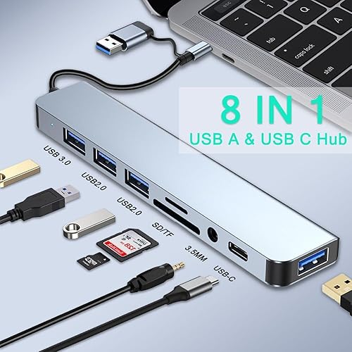 Miniatura 2 de Hub USB C Hub USB 3.0, extensor USB 8 en 1 de aluminio VIENON con lector de tarjetas SD/TF, conector auxiliar de auriculares de 3.5mm para MacBook