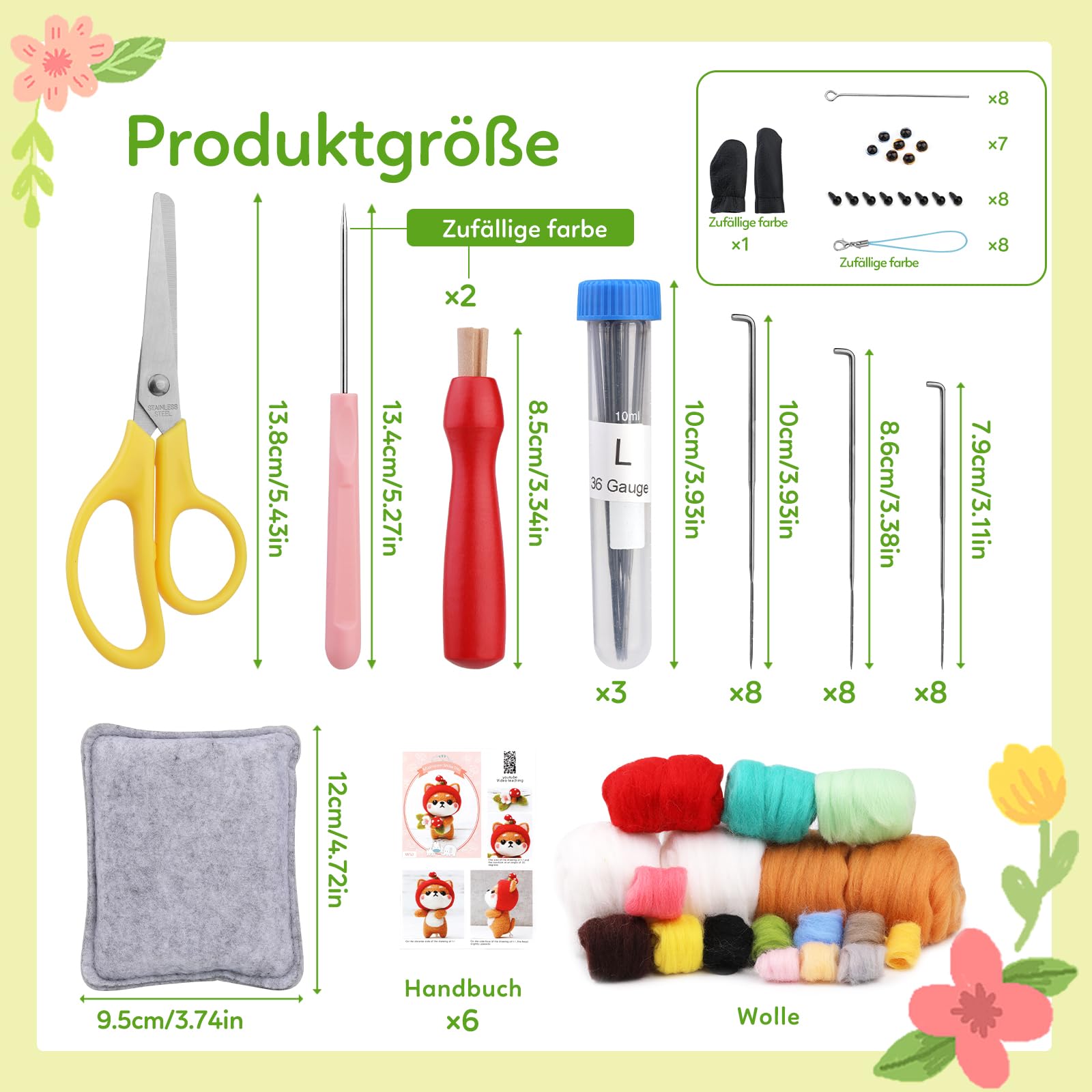 Benlay Kit de feutrage à l'aiguille pour débutants, kit de feutrage en laine pour débutants, comprend 8 pièces, instructions animales, tampon de laine à feutrer, aiguilles à feutrer, outils de