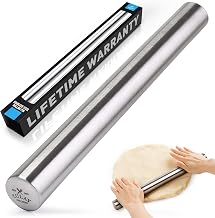 Zulay Kitchen 15.9 inch Professional Stainless Steel Rolling Pin - Lightweight Metal French Rolling Pin - Perfect for Baking, Fondant, Pizza Dough Roller, Dumpling