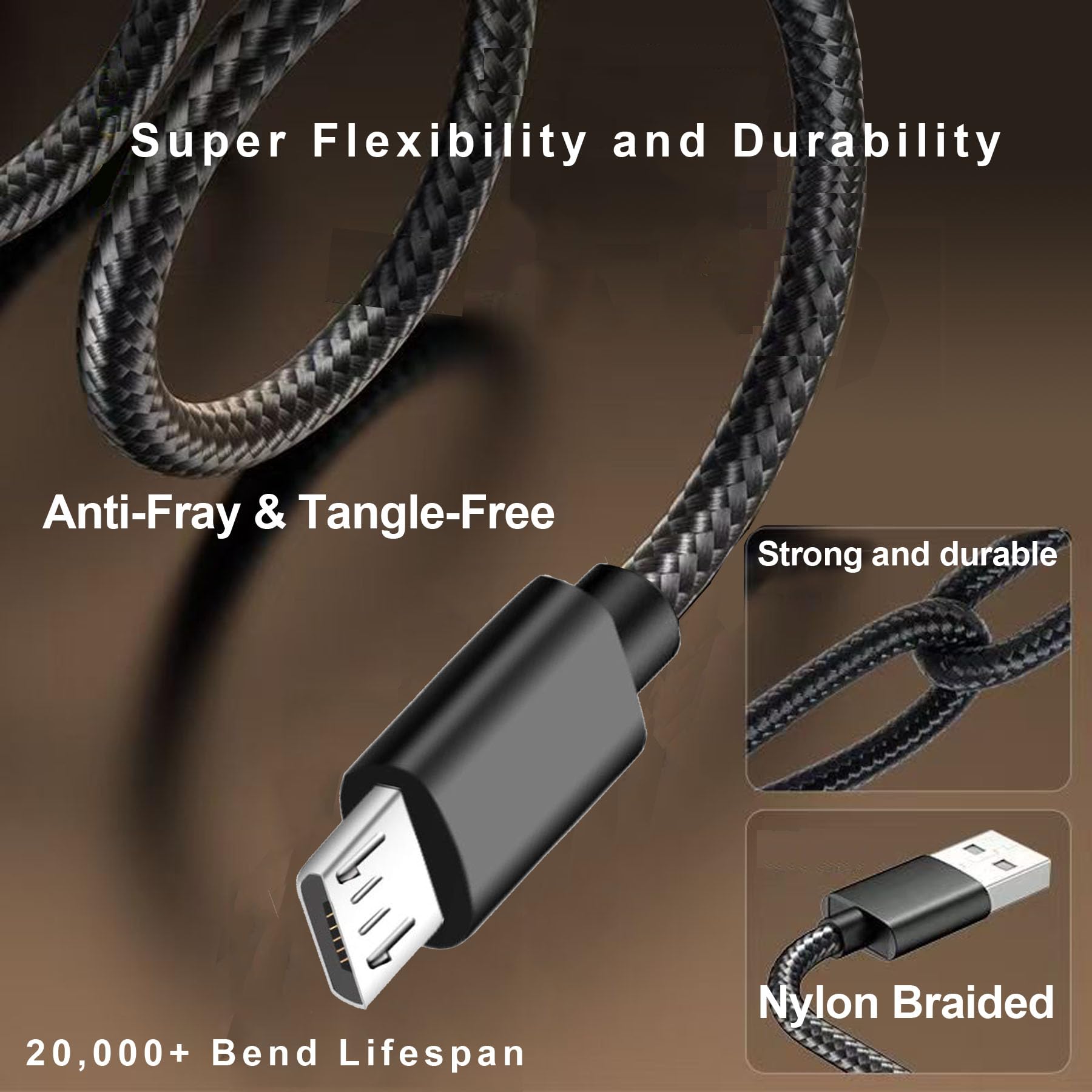 Nylonowy kabel do ładowania USB raid do opieki cukrzycowej tandem | Wymienny przewód micro USB kompatybilny z pompą insulinową Tandem t:Slim X2 | Trwały kabel do szybkiego ładowania 1m