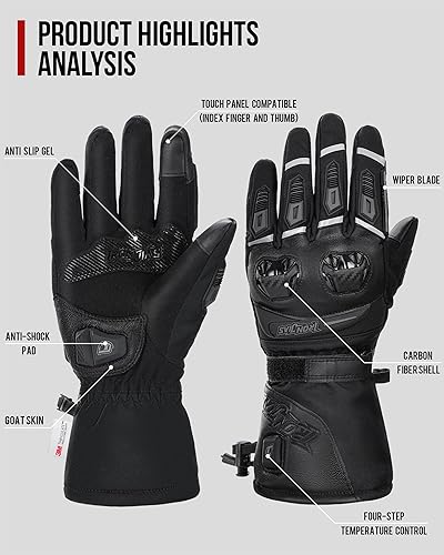Miniatura 6 de Guantes de invierno para motocicleta, impermeables, para pantalla táctil, resistentes al viento, para motocicleta, esquí, guantes cálidos para clima