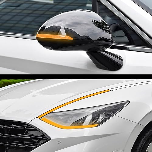 Miniatura 7 de TOMALL Película de vinilo para espejo lateral de faros delanteros, tinte de humo compatible con Hyundai Sonata 2020-2022, bordes ámbar, eliminación