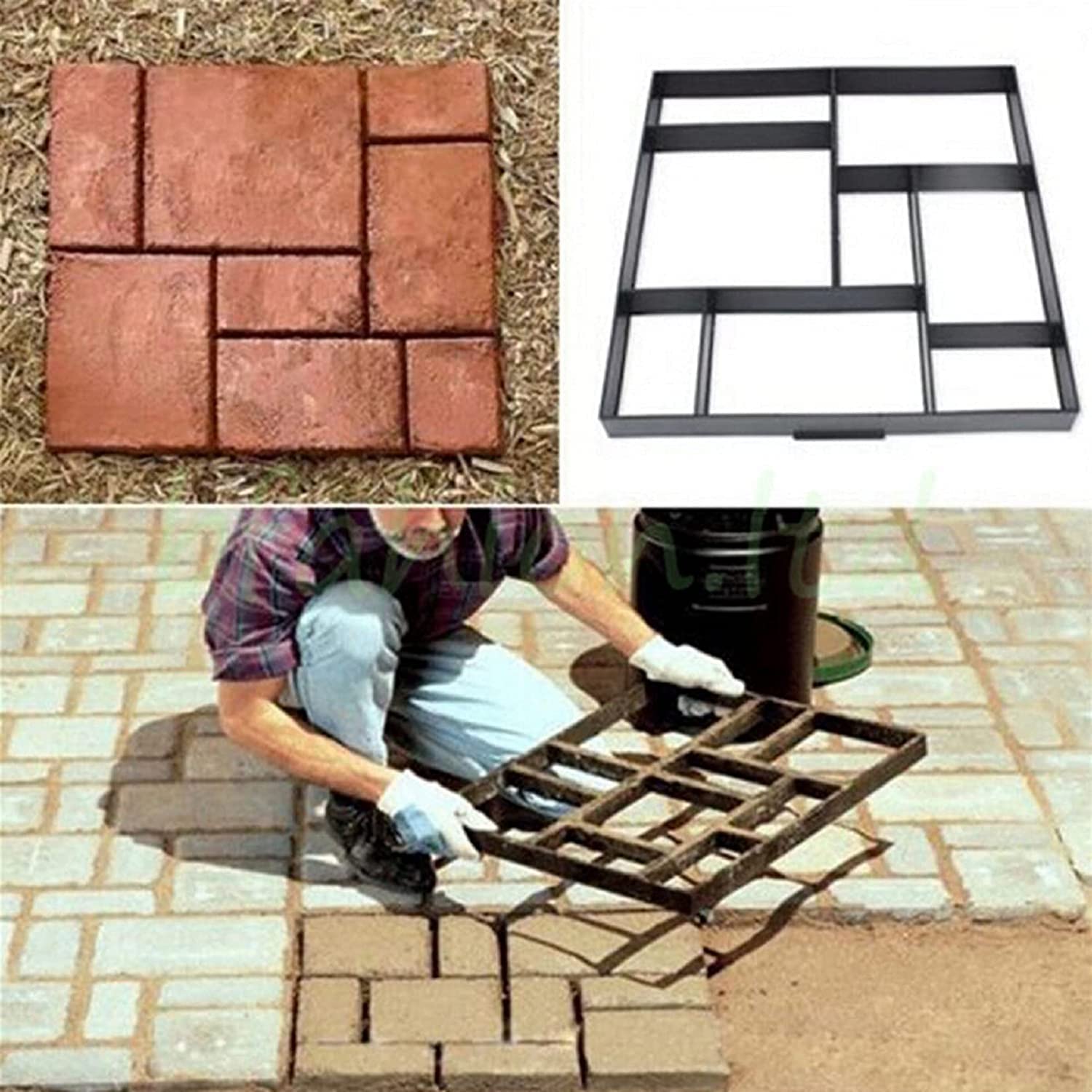 UNHO Garden Paving Concrete Mould: Large Plastic Path Marker Molds Paver 60x50x5cm Reusable Lawn Patio Yard Garden DIY Walkway Pavement Paving Moulds 10 Grid