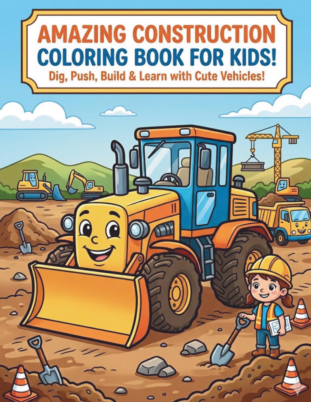 Construction Vehicles Coloring Book for Kids: Fun Excavators, Bulldozers, Dump Trucks and Cranes Coloring Pages for Boys and Girls Ages 3-8