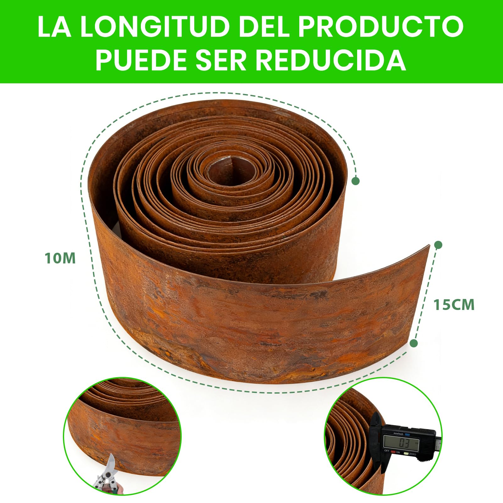 Borde de Metal para Césped de Acero Corten，10m x 14cm