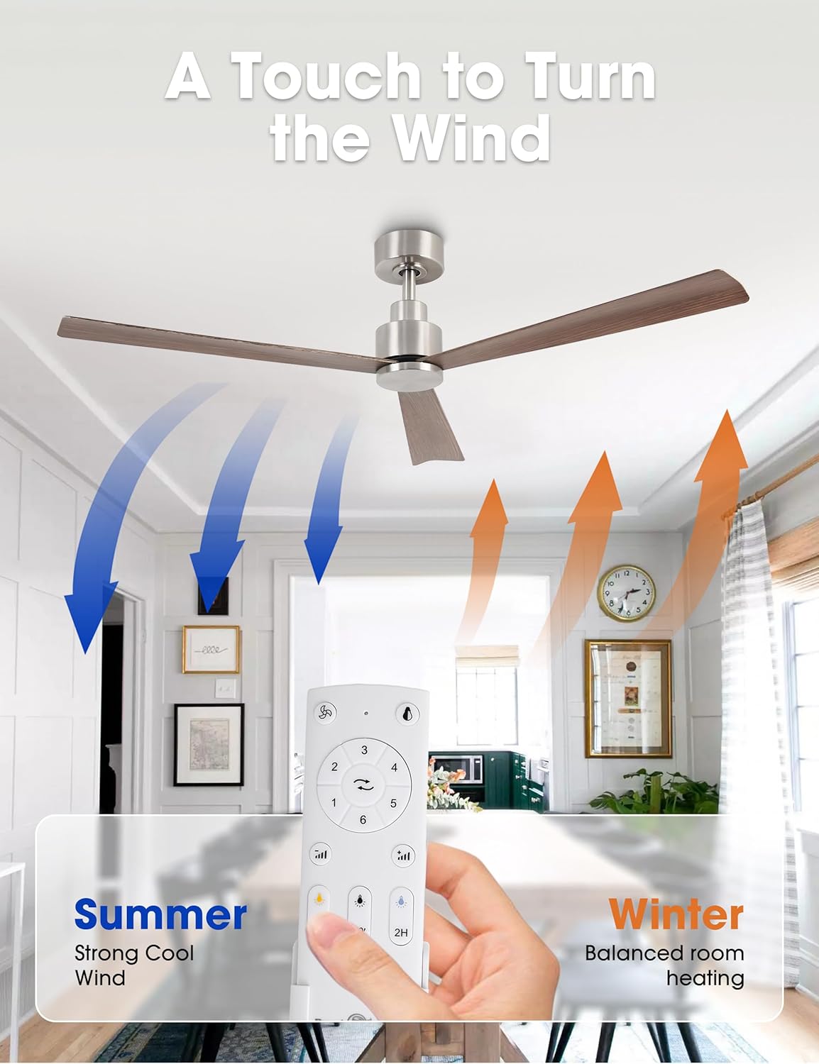 52 Inch Ceiling Fans Without Lights, Industrial Ceiling Fan No Light with Remote Control, 6-Speed Reversible DC Motor, Low Profile Outdoor Ceiling Fans for Patio Bedroom, Ventilador de Techo