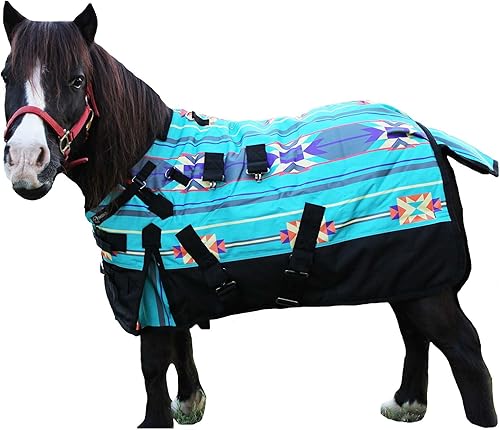 Miniatura 9 de 40" 1200D Manta de invierno para potro, poni, caballo, y asno en miniatura 51983B Sun Flower,Serape/Marrón,Marrón floral,Copo de nieve,Rosado hot y