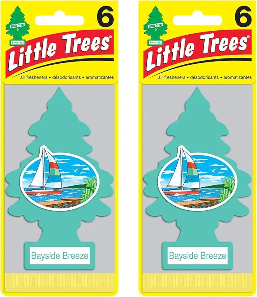 Little Trees Cardboard Hanging Car, Home &amp; Office Air Freshener, Bayside Breeze (Pack of 12)