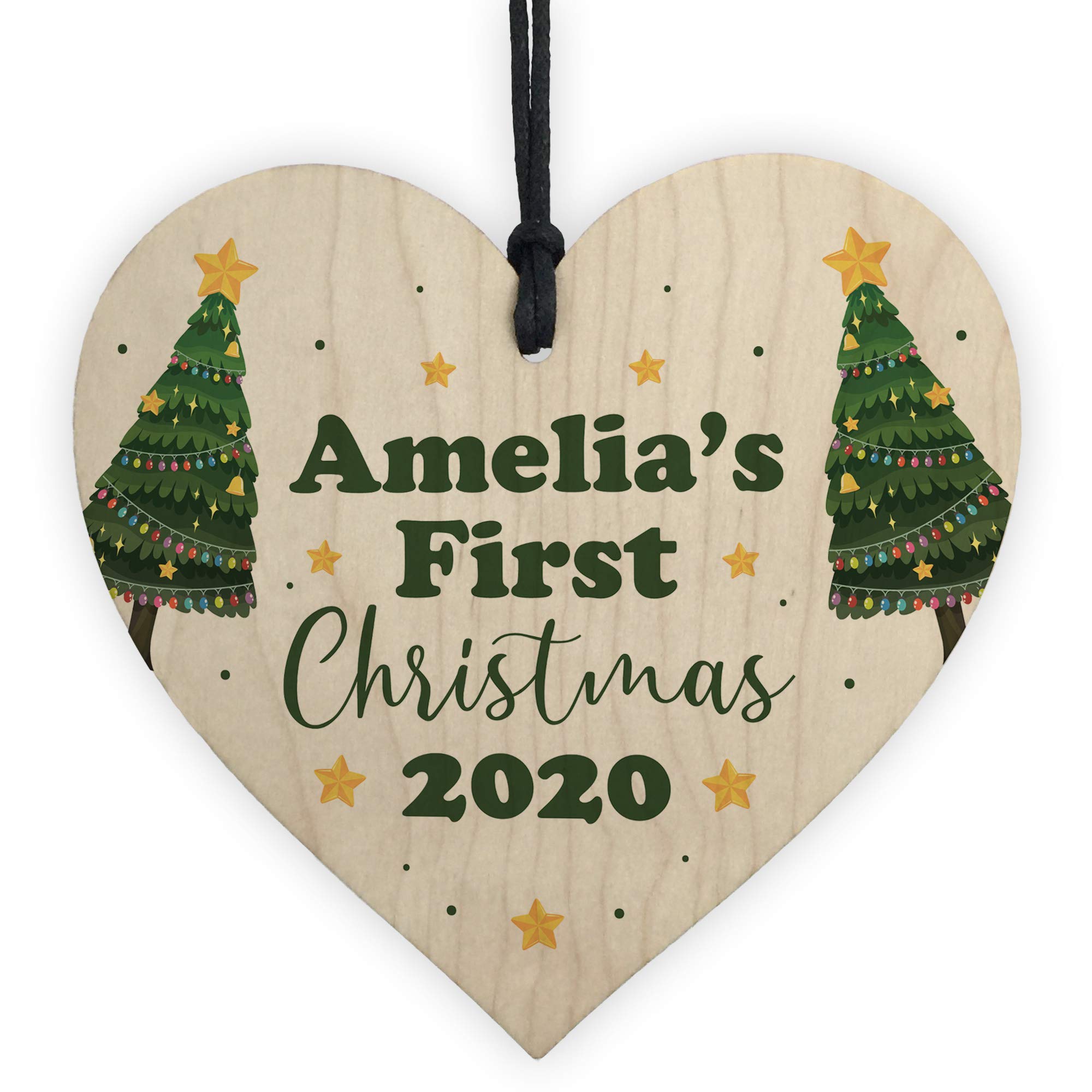 Personalised First Christmas Bauble Memory Keepsake Wood Heart Newborn Baby Gift For Couple