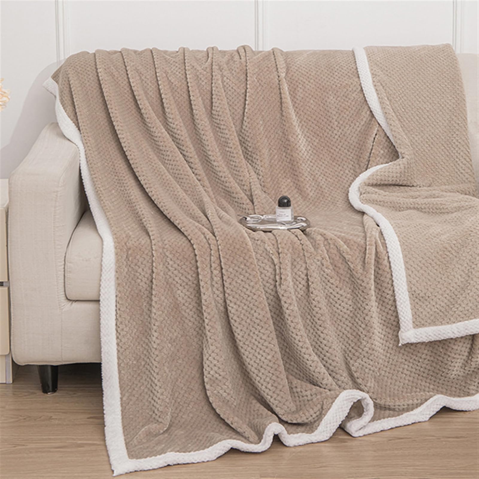 Mantas para Sofá Tacto Suave y Cálido Manta Sofa o Mantas para Cama Ligeras Mantas para Cama de Reversible 180 x 200 cm, Caqui