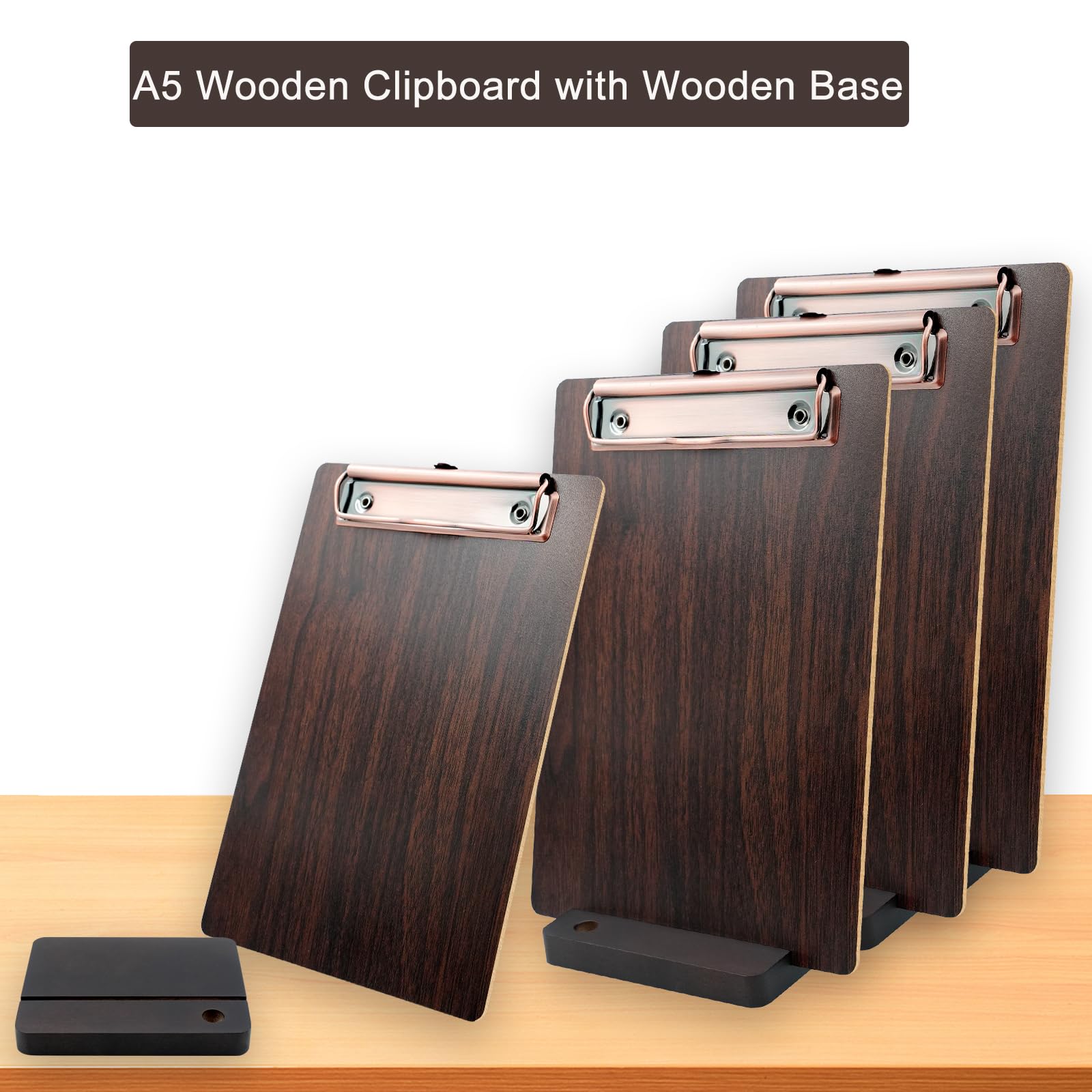 URbantin A5 Wooden Clipboard,4 Pack Clipboards with Wooden Base,Wood Menu Holders Folder for Restaurant, Brown - Image 4