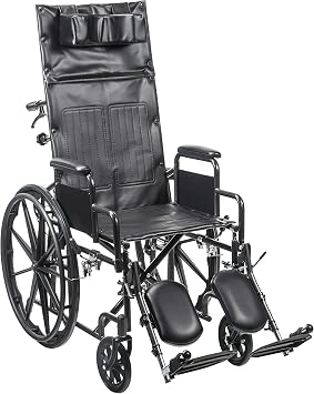 Drive Medical SSP18RBDDAV Silver Sport Recliner with Vinyl Upholstery, 18" Wide Seat, Desk Arms, Hydraulic Reclining Mechanism, Carbon Steel Frame, Composite Mag-Style Wheels, 8" Front Casters
