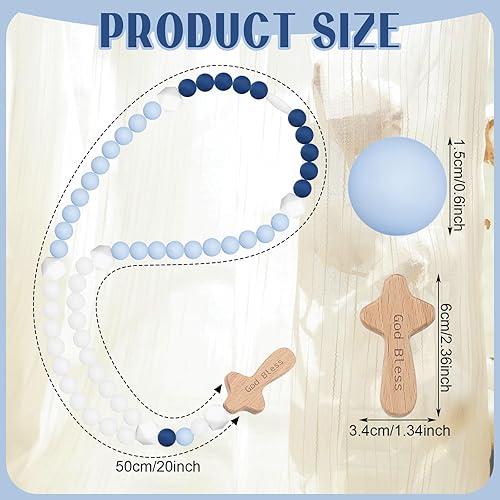 Miniatura 2 de Misdary Rosario de bebé, regalo de bautismo de silicona, para el primer rosario con cruz para el primer rosario de 1er año, suministros para fiesta