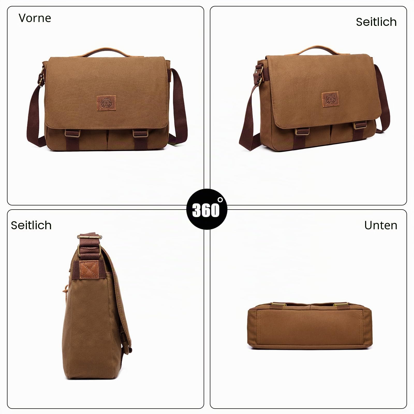FANDARE Retro Umhängetaschen Herren Aktentasche Schultertasche Groß Arbeitstasche Leinwand Groß Messenger Bag Damen Arzttasche Tragetasche Aktenkoffer Lehrertasche für Reisen, Geschäft, Schule