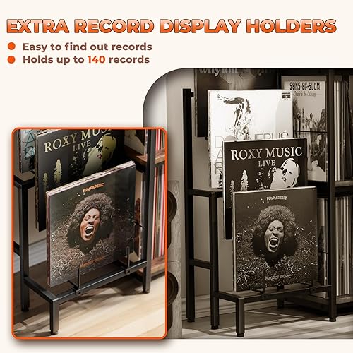 Miniatura 6 de Loomie Soporte grande para tocadiscos de esquina con almacenamiento de vinilo para estéreo, soporte giratorio de 3 niveles con soporte de exhibición