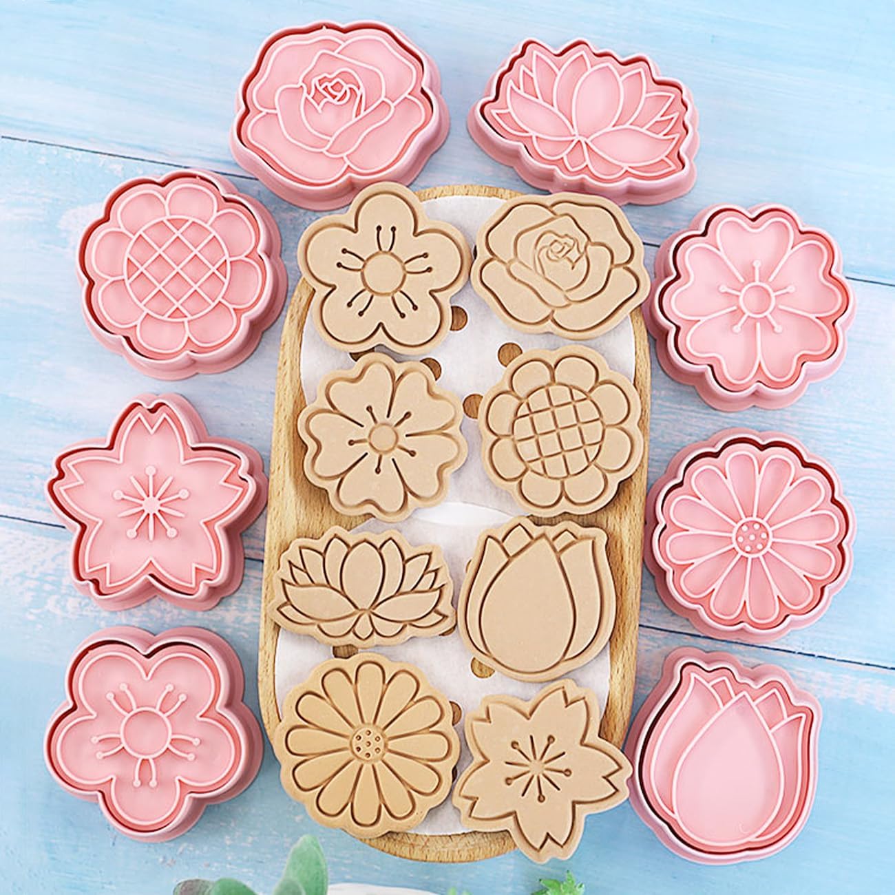 8 Flower Cookie Cutter, 3D Spring Floral Cookie Cutters with Tulip, Daisy, Sunflower, Rose, Cherry blossoms Shapes, Homemake Baking Tools for Mother's Day, Valentine, Holiday DIY Cookies (Flower Head) - Image 7