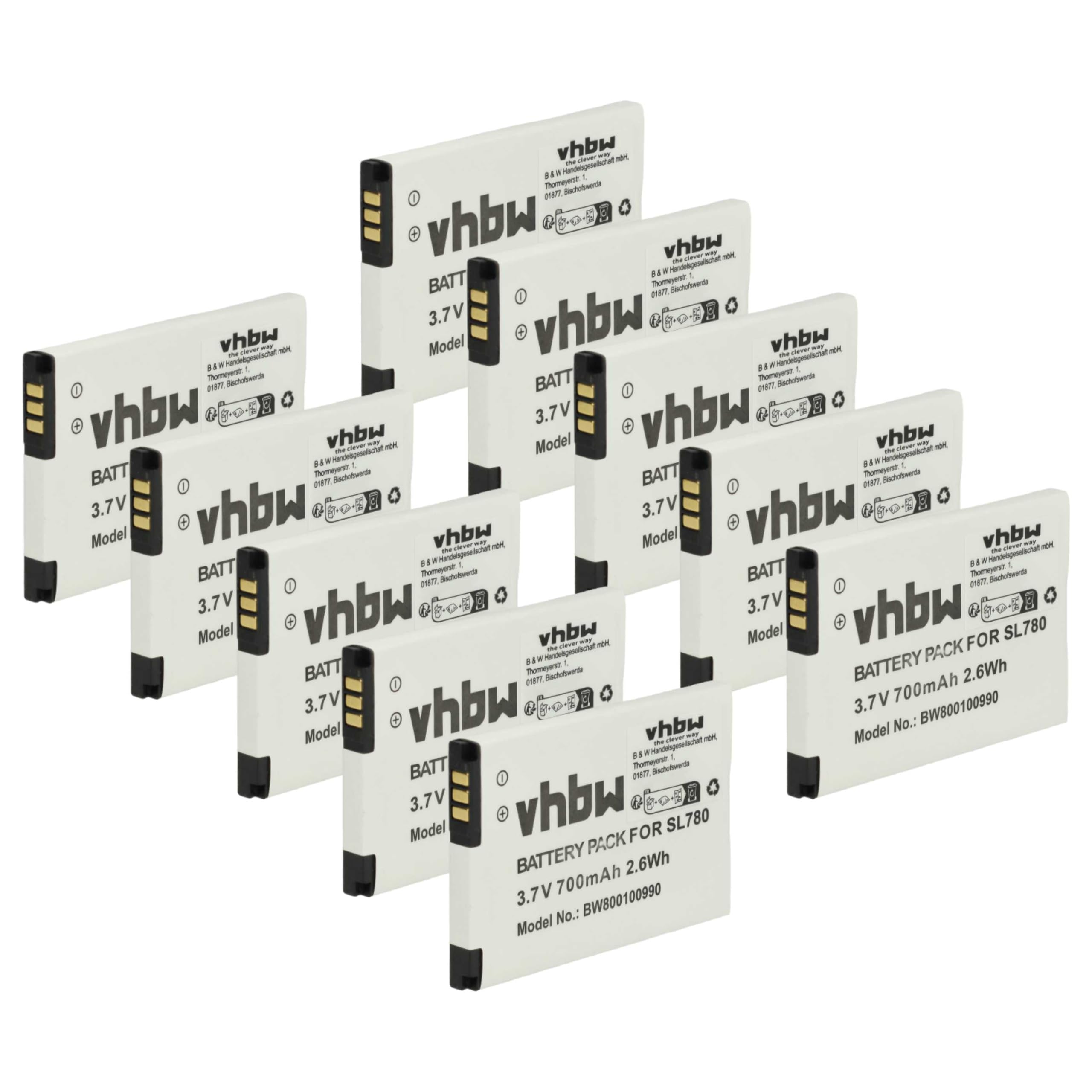 vhbw 10 x bateria kompatybilna z Siemens Gigaset SL450, SL400H, SL350H, SL350, SL400A, SL400 telefon stacjonarny lub bezprzewodowy (700 mAh, 3,7 V, Li-Ion)
