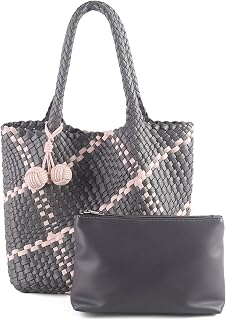 Women's Handwoven Vegan Leather Tote with Clutch, Designer Hobo