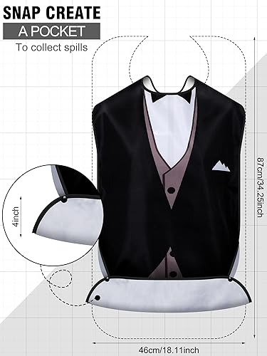 Miniatura 2 de 8 baberos para adultos para comer corbatín, lavable a máquina, protector de ropa, baberos para adultos mayores con recogedor de migas opcional y