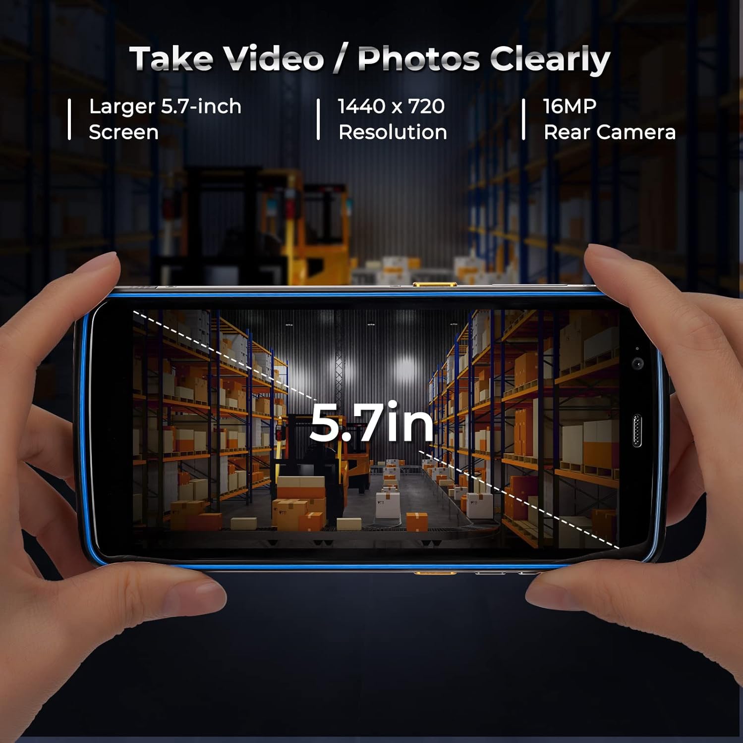 MUNBYN Android Barcode Scanner with Large Screen 5.7-inch PDA Android 14, 2D 1D QR Barcode Scanner, Inventory Handheld Mobile Computer, 4+64G, IP67 Dual-Band Wi-Fi 4G BT Data Collector for Warehouse