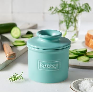 Butter Bell - The Original Butter Bell crock by L Tremain, a Countertop French Ceramic Butter Dish Keeper for Spreadable Butter, Cafe Matte Collection, Aqua