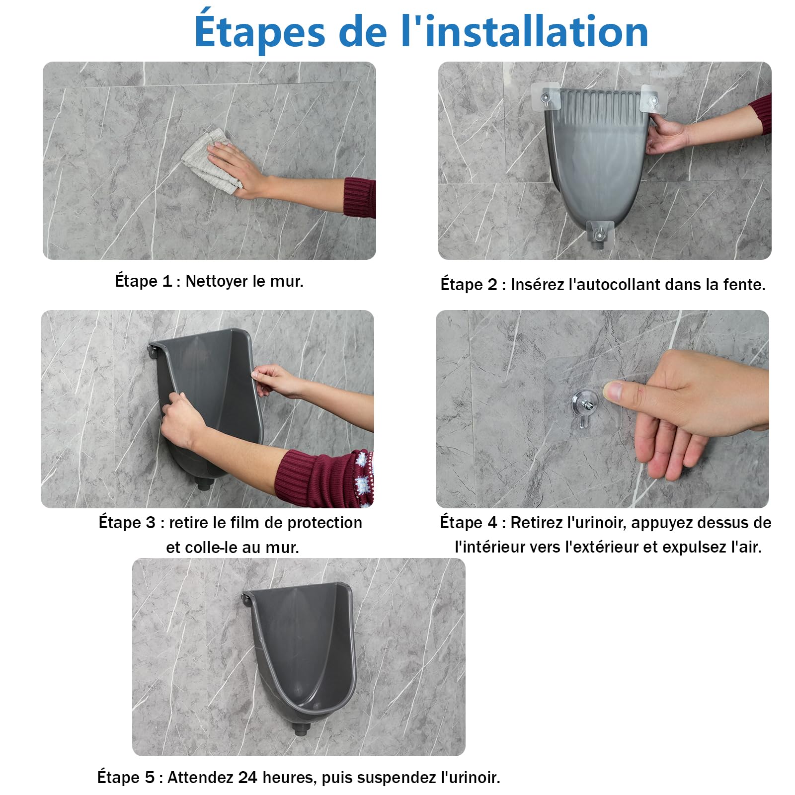 Urinoir sans eau pour garage pour hommes - Urinoirs en plastique pour hommes - Déviateur d'urine pour toilettes - Urinoir extérieur - Urinoirs murales pour hommes pour salle de bain, installation sans
