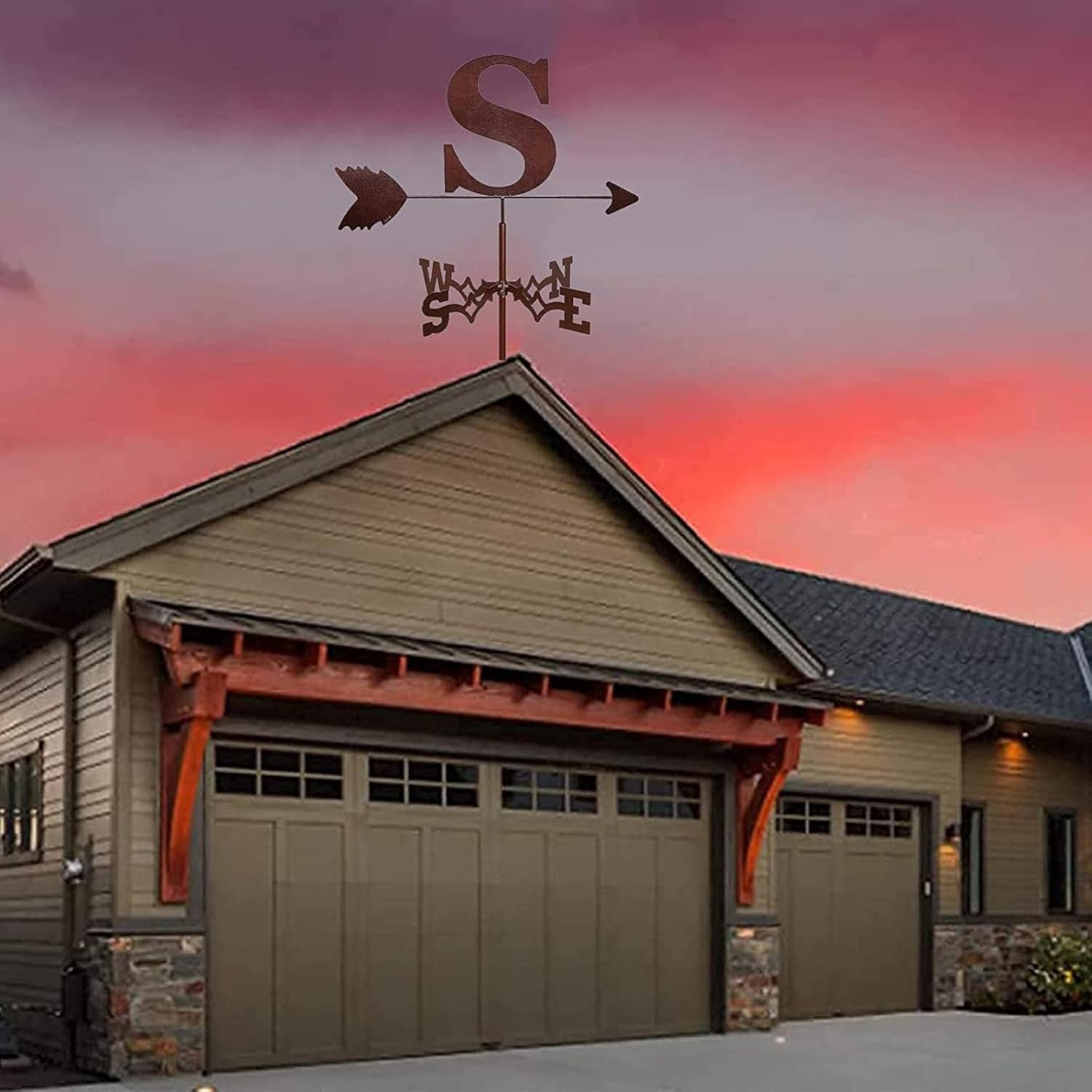 金属風向計、クリエイティブステンレス鋼風向計中空風向計キット、屋外庭芝生金属ブラケット風向計