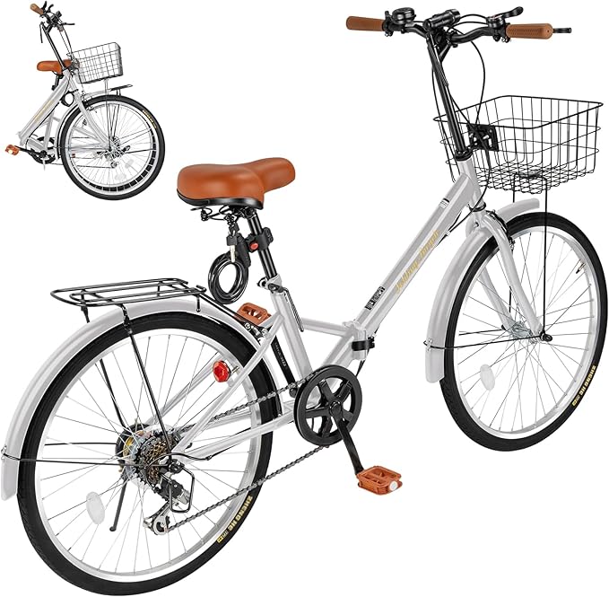 Mixiu 折りたたみ自転車 シマノ7段変速 高炭素鋼フレーム 折り畳み自転車 20インチ/24インチ 厚めのサドル リアキャリア・カゴ・ライト・ワイヤーロック・空気入れ付き 軽量 自転車 通勤 通学 街乗り 男女兼用