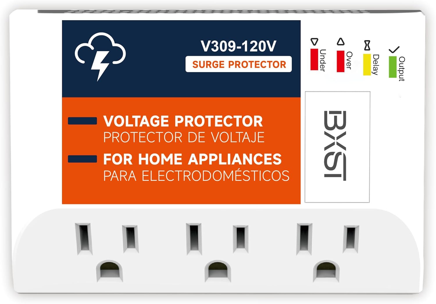 BXST Plug-in Surge Protector 3 Outlet Power Strip with Heat Dissipation Vents Over/Under Voltage Protection Wall Mount Multi-Function Socket Surge Suppressor for Refrigerator,TV, PC 120V 1800W 140J