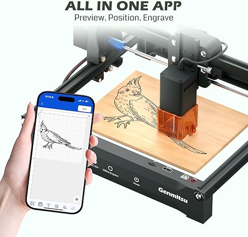 Miniatura 7 de Genmitsu Máquina grabadora láser Kortek 5W 5000mW, cortador láser de escritorio,  0.000 in de alta precisión, aplicación inalámbrica compatible,