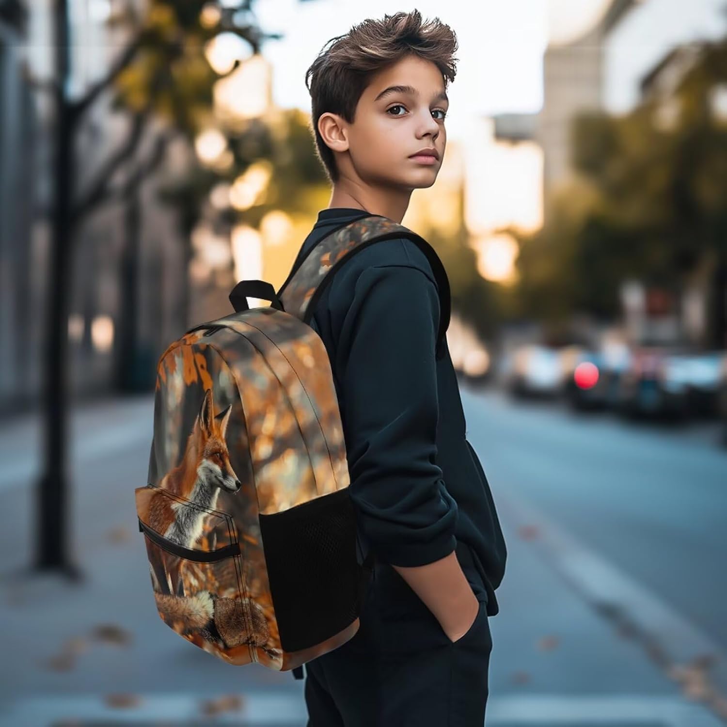 Beauty Collector Fox Autumn School Backpacks for Kids 17" Travel Bookbag with Front Pocket