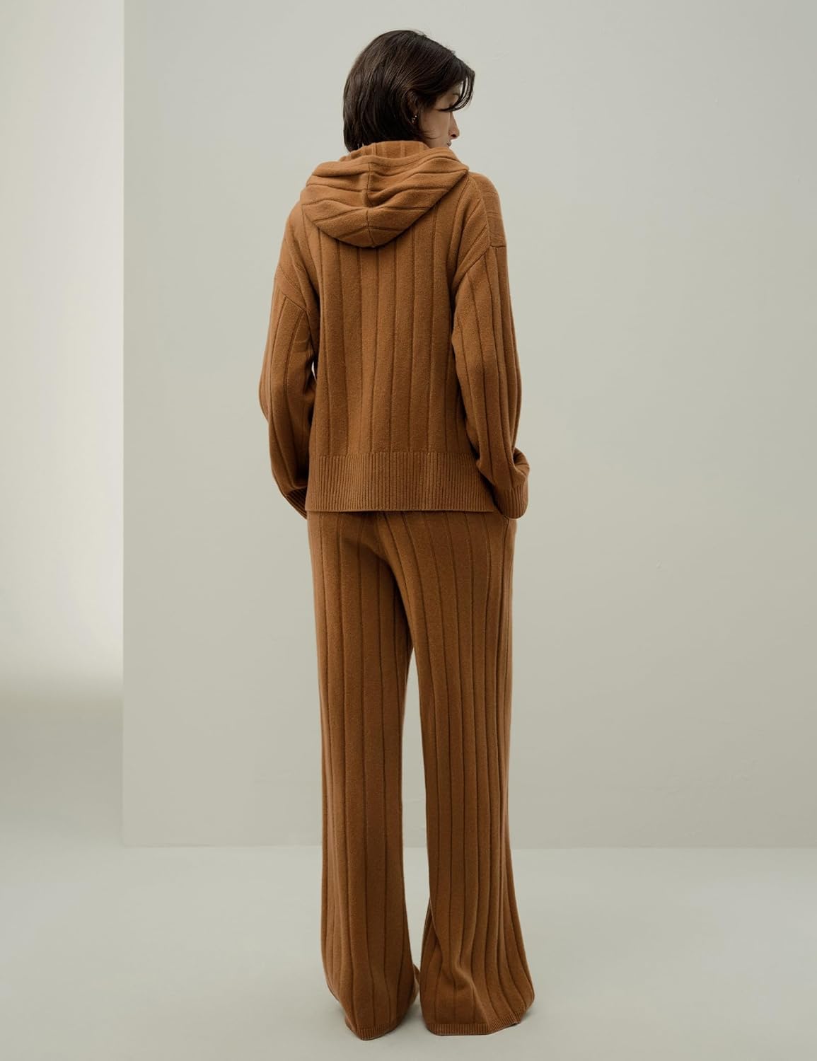 LilySilk Women Pure Cashmere Pants Wide Leg Rib Knit Trousers Bottom for Winter Warm Soft - Image 5