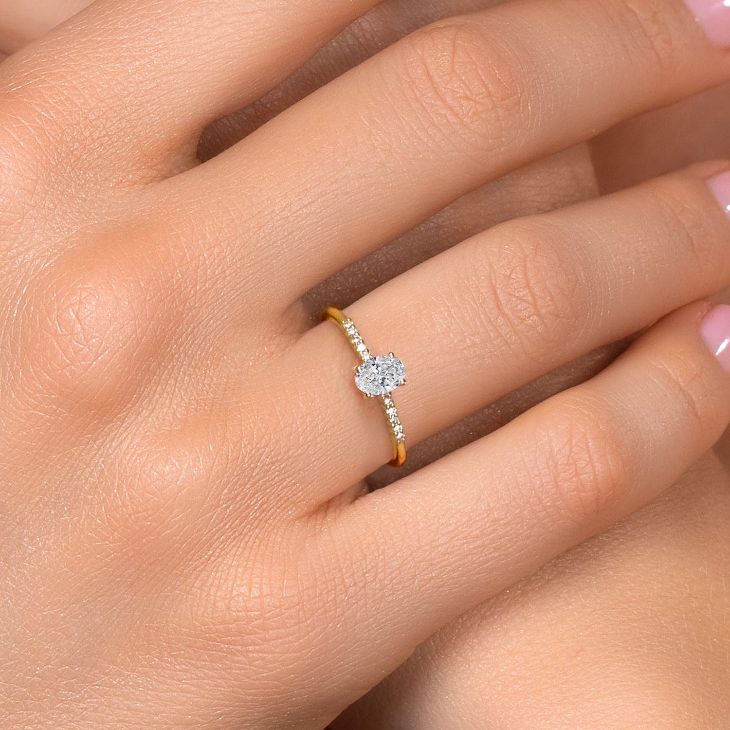 Gem Stone King 10K Yellow Gold 6X4MM Oval Gemstone Birthstone and Lab Grown Diamond Engagement Ring | Wedding Anniversary Promise Gold Ring for Women | Sizes 5-9