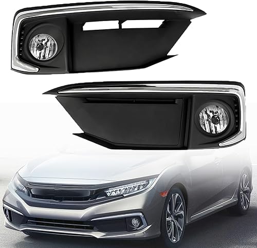 munirater Conjunto de lámpara antiniebla de repuesto para el lado del pasajero y del conductor para Civic Coupe/Sedan 2019 2020 con bombillas H8 +