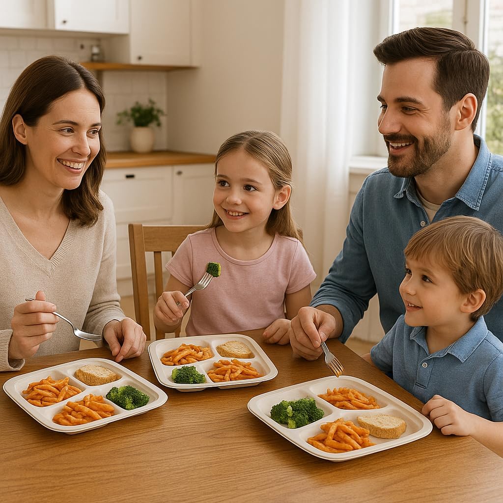 3 Coment [100 Pack] Square Disposable Trays – Biodegradable & Compostable, Paper Plates for Meals, Catering, Appetizer, Lunch & Dinner. Microwave & Freezer Safe