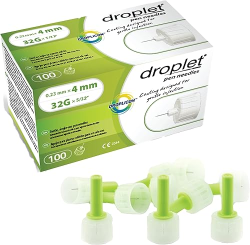Droplet Agujas para bolígrafo de 32G x 0.157 in, caja de 100 unidades, ajuste ajustable para una fácil inyección en casa, punta lubricada para un