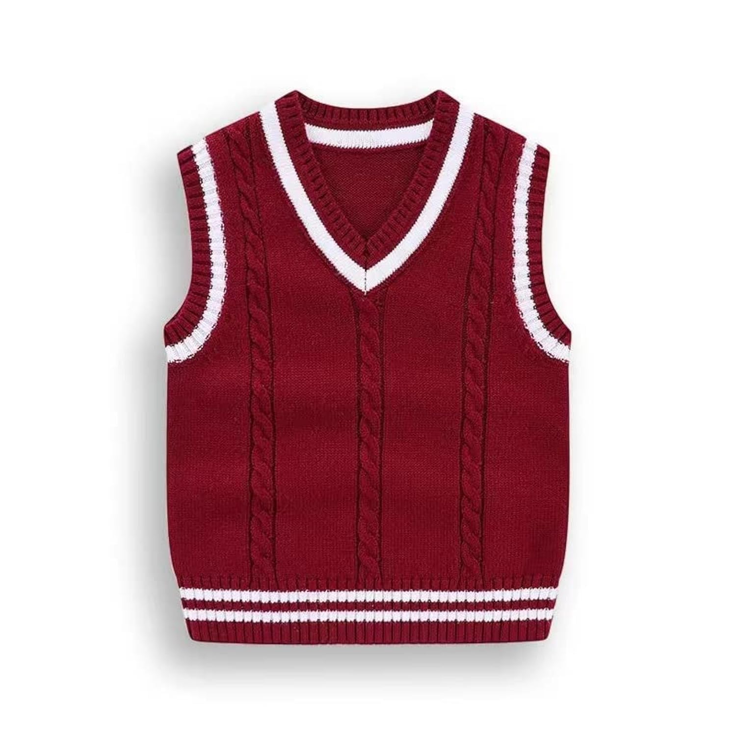 Baby Boys Toddler V-Neck Solid Color Cable Knit Pullover Sweater Vest (4-5 Years, Red)