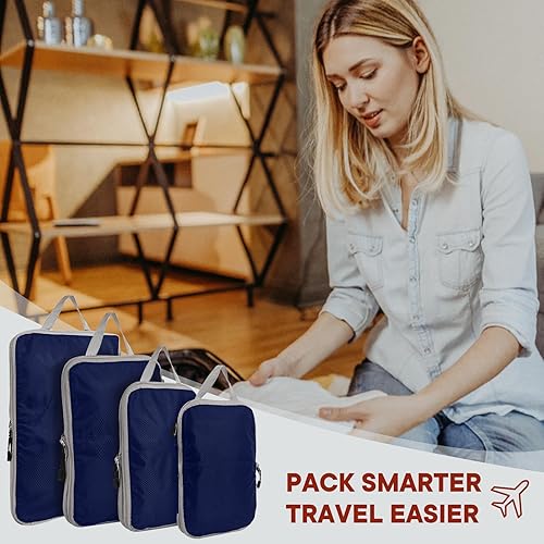 Miniatura 6 de TrendySupply Cubos de embalaje de compresión para viajes, cubos de embalaje y organizadores de viaje (4 azul liso)