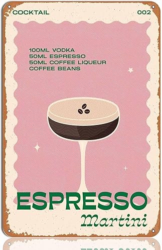 Arte de pared Espresso Martini  Cartel de metal retro de cóctel para decoración de bar del hogar, regalos de Martini expreso, arte de Martini de