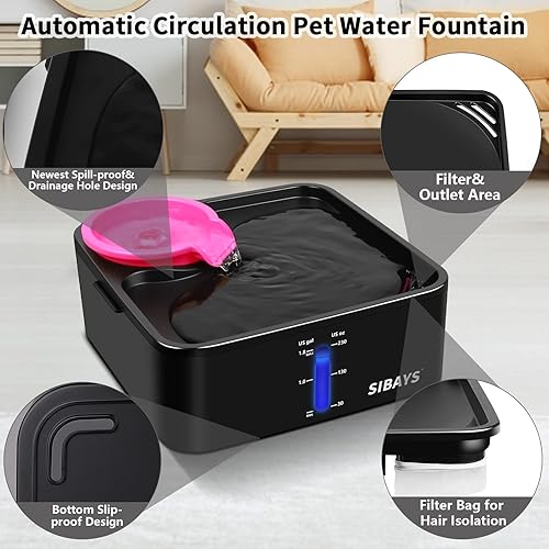 Miniatura 2 de Fuente de agua para perros grandes, dispensador de cuenco de agua de 1.8 galones con filtro de 5 capas, protección automática de desbordamiento