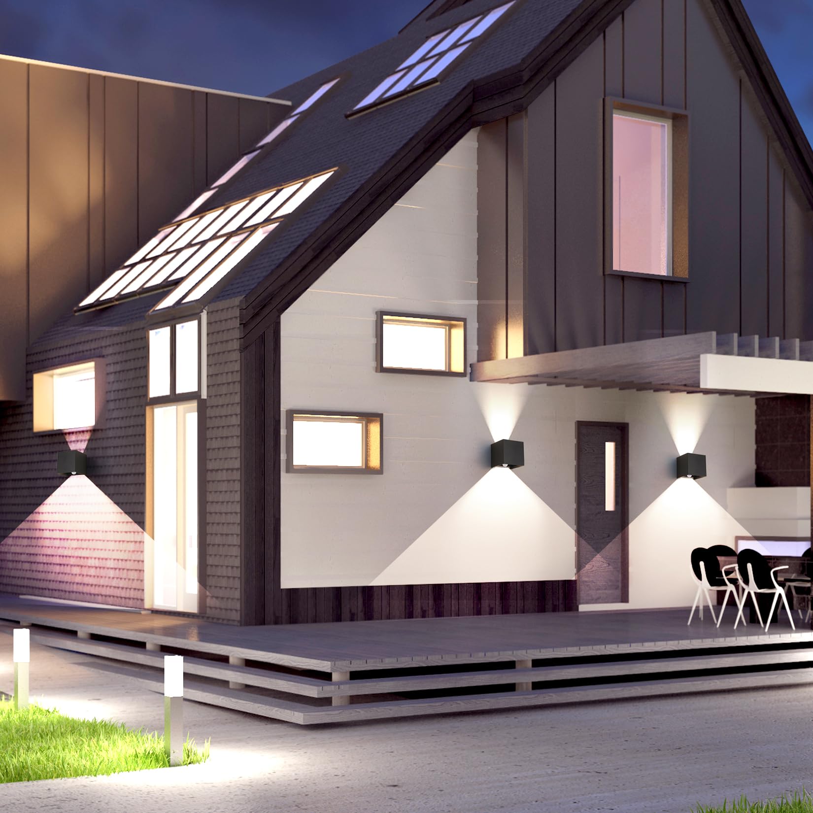FUPE 2 Piezas LED 15W Aplique de Pared Exterior Interior Luz Ajustable de 3 Colores IP65 Impermeable Lámparas de Pared Apliques de exterior cuadrada de aluminio Ángulo de luz ajustable 11CM Antracita — view 38