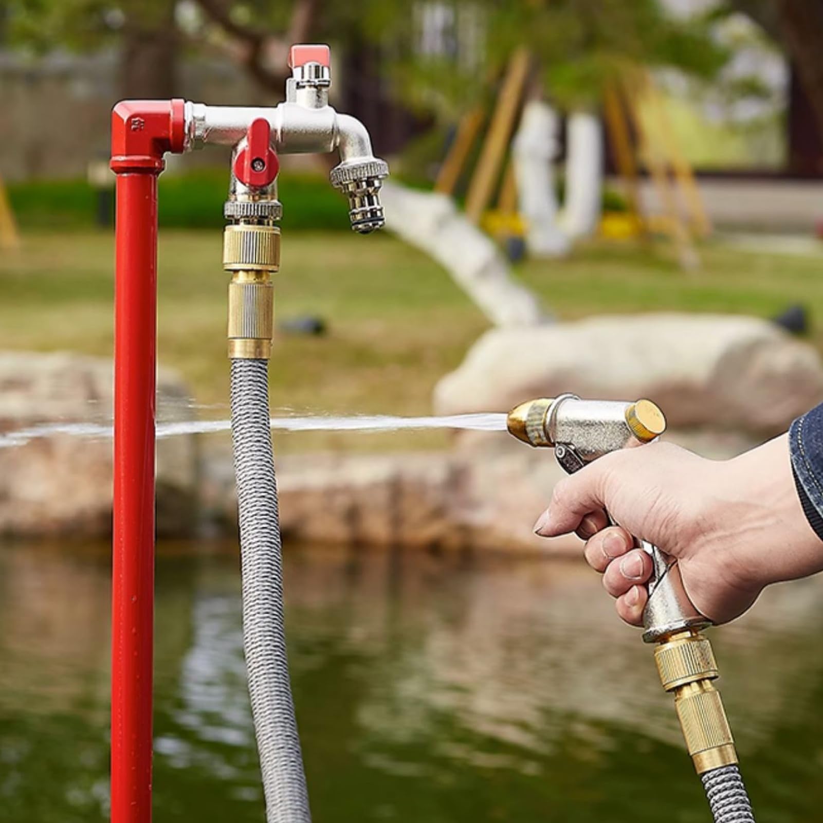 Columna de agua de acero inoxidable con grifo de fuente, hidrante al aire libre para dispensación de jardín y césped