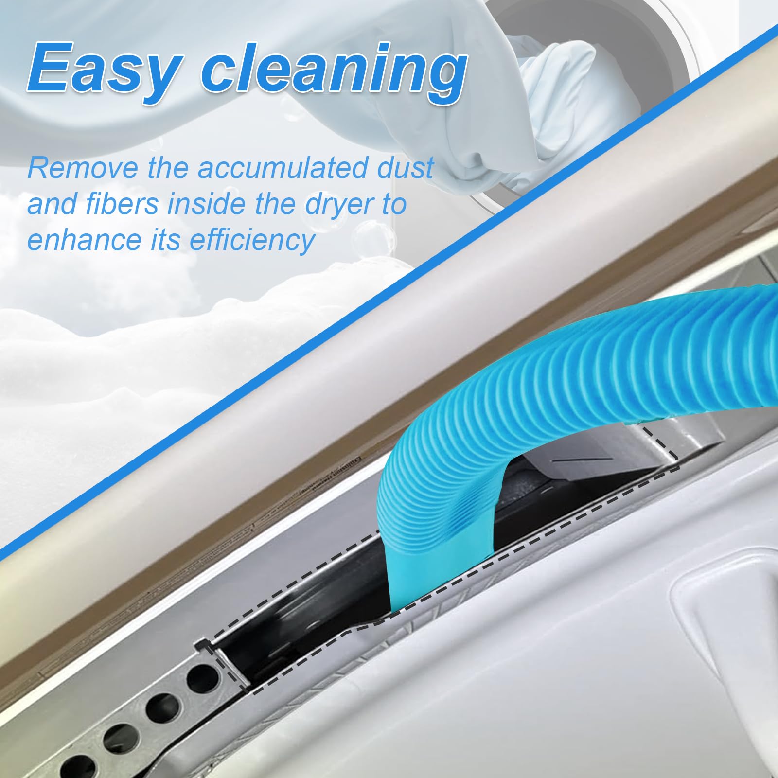 Upgraded Dryer Vent Cleaner Kit: Universal Vacuum Hose Attachment for Lint Removal Fits All Vacuums Cleaner Dryer Cleaning Tools for Clogged Ducts (Blue) - 4