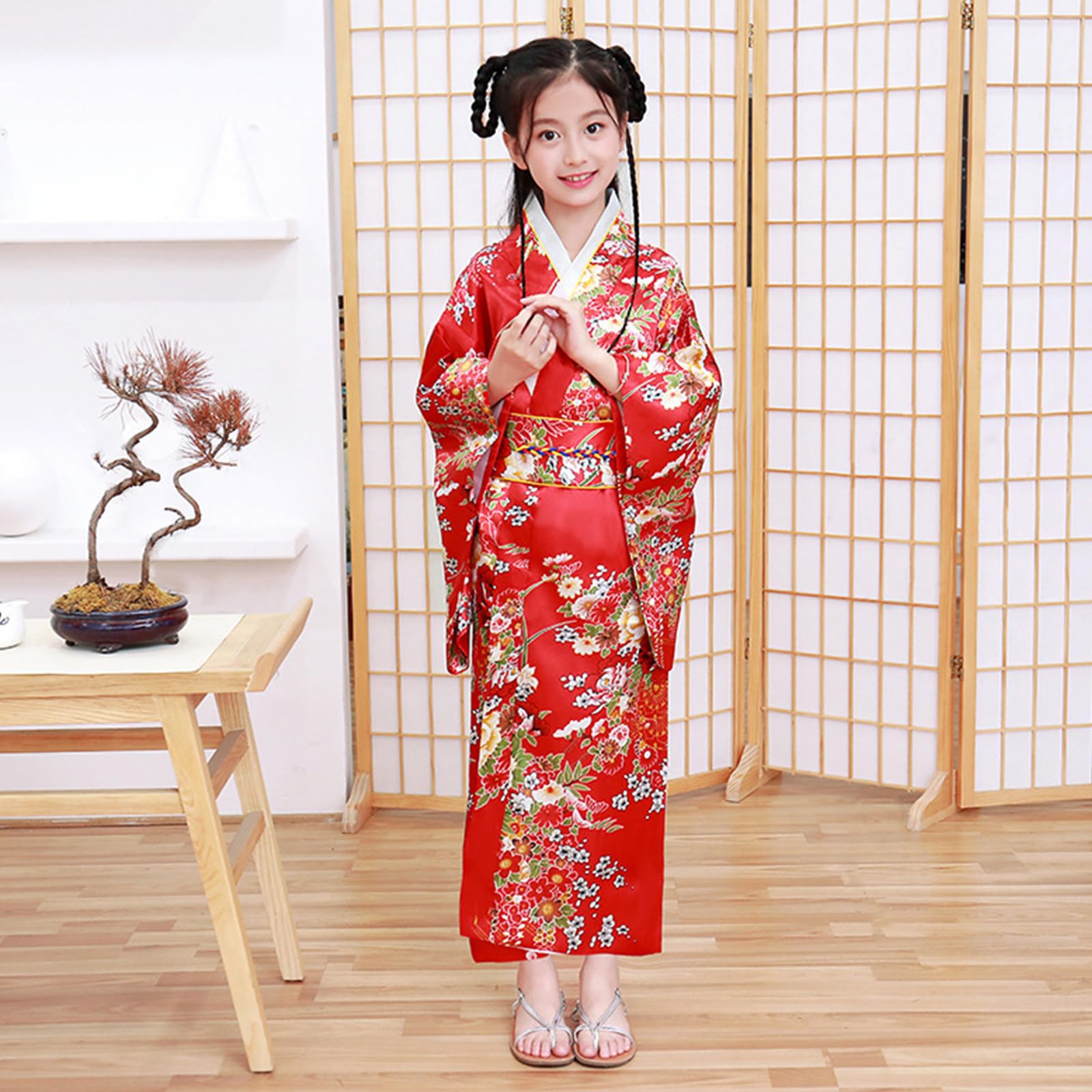 Kimono japonés de anime para niños, disfraz de cosplay para niñas, conjunto de falda tutú con máscara de zorro